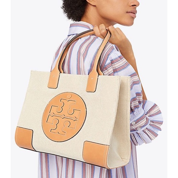 Tory Burch Ella Leather Canvas Tote Natural - Picture 6 of 16